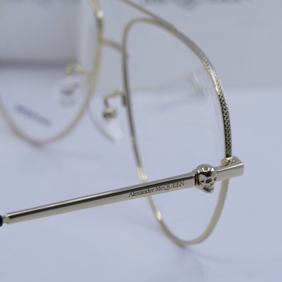 Alexander McQueen AM0260O 001 Aviator Eyeglasses 61mm - Gold - Picture 9 of 10
